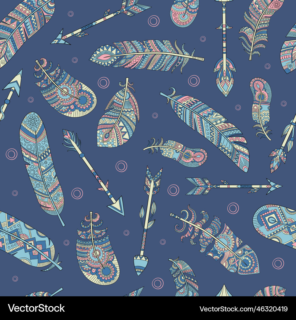 Boho pattern authentic stylized feathers Vector Image