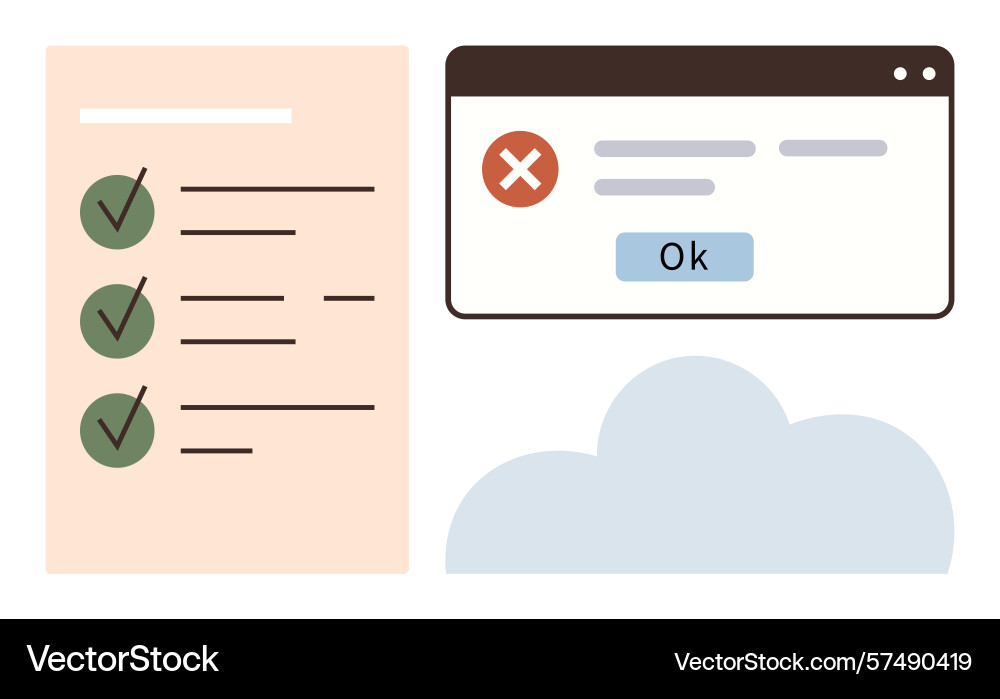 Checklist completion and error message in digital Checklist completion and error message in digital vector image