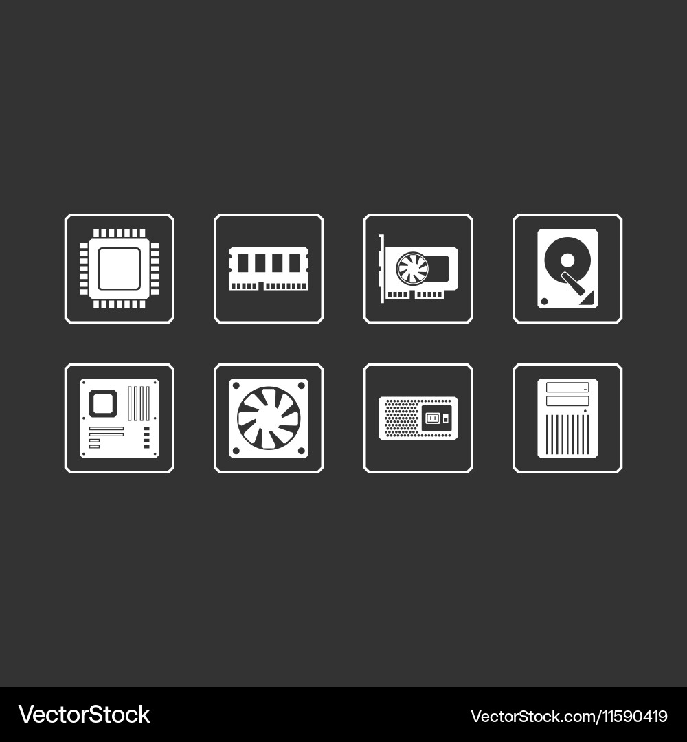 Computer hardware web icons set Vector Image