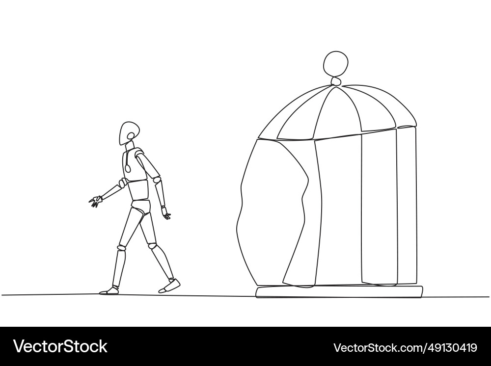 Continuous one line drawing robot trapped in cage Vector Image