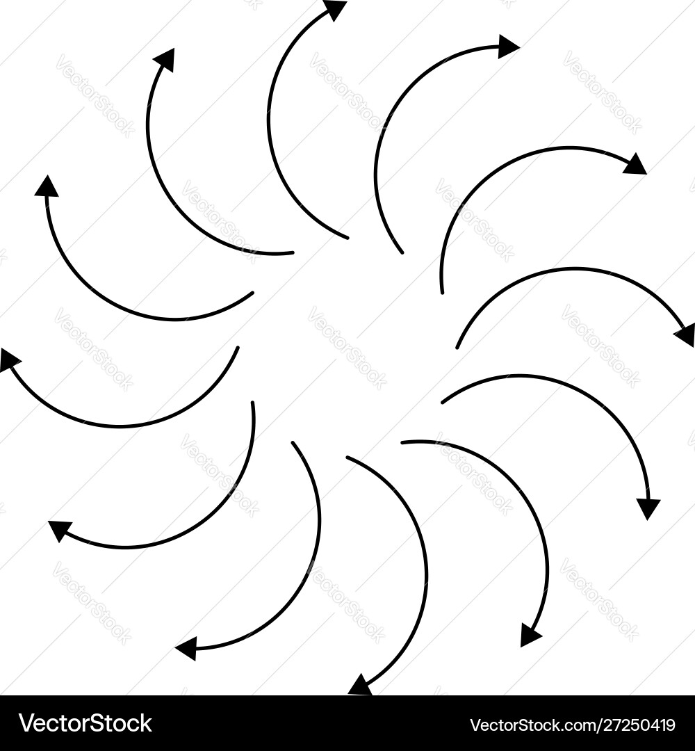 Curved circular arrow radial concentric pointer Curved circular arrow radial concentric pointer vector image