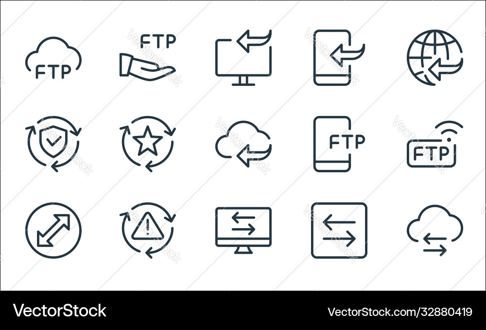 Data transfer line icons linear set quality Data transfer line icons linear set quality vector image