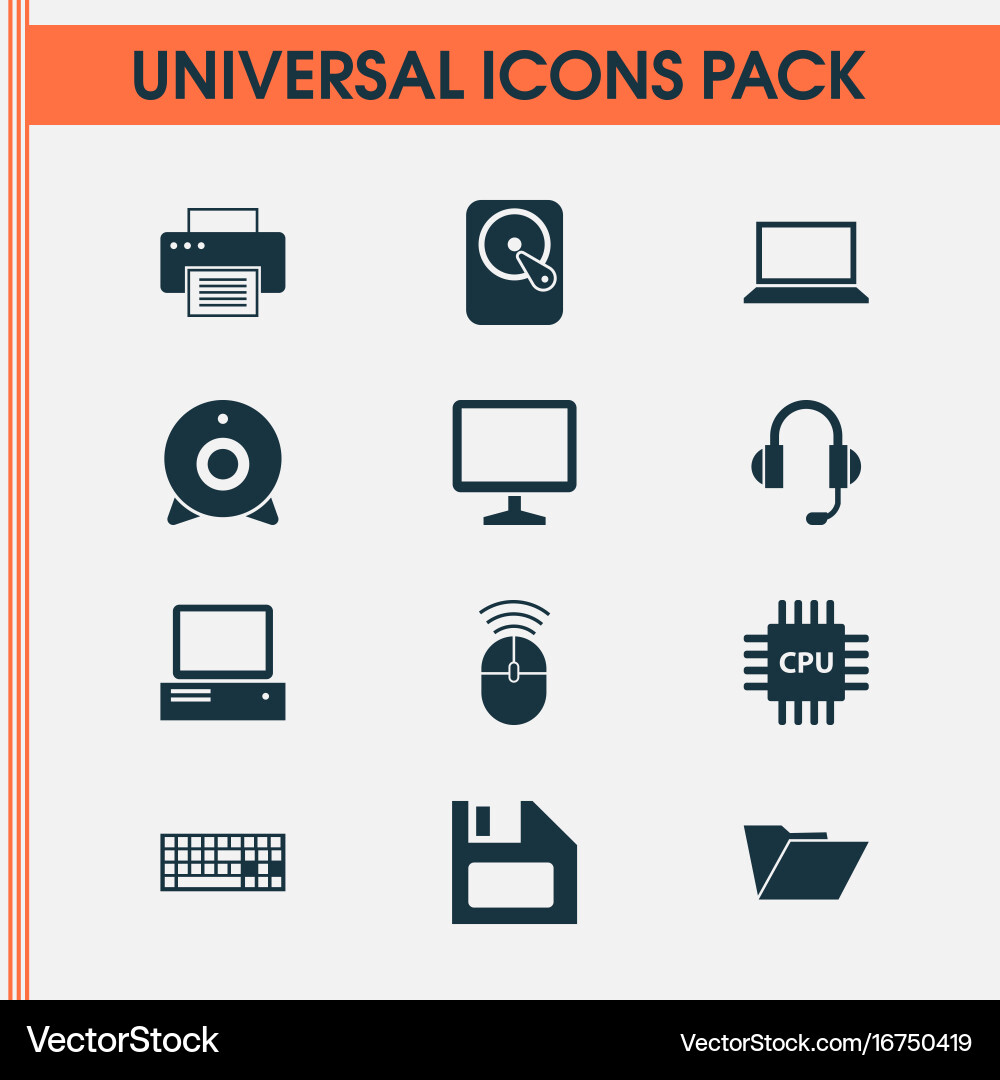 Device icons set collection of hdd computer Vector Image