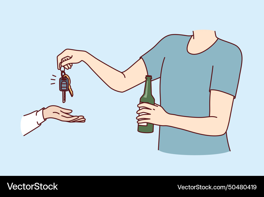 Drunk man refuses to get behind wheel of car Vector Image