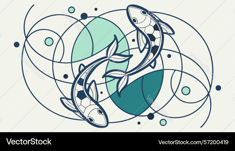 Graceful koi fish in abstract circular pattern vector image