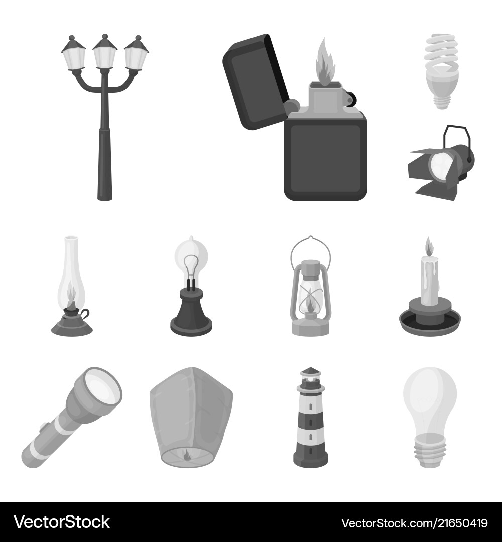 Light source monochrome icons in set collection Light source monochrome icons in set collection Vector Image