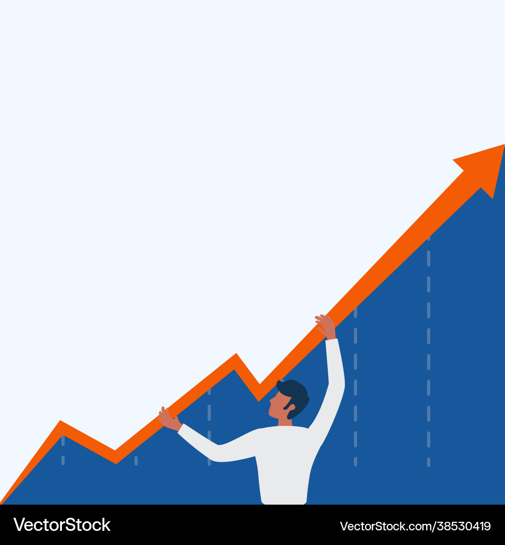 Man standing drawing holding graph arrow showing Man standing drawing holding graph arrow showing Vector Image