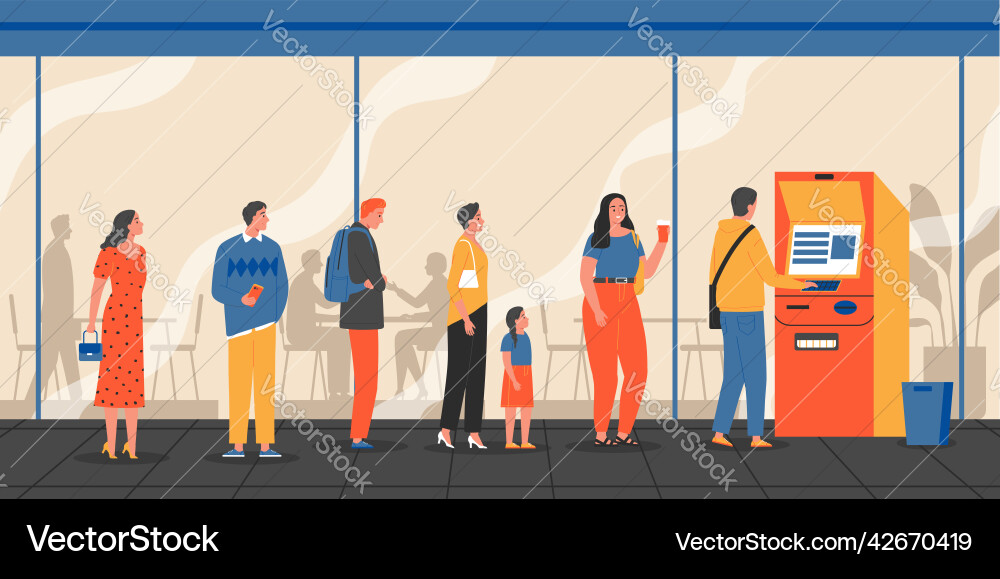 Queue to atm composition Queue to atm composition vector image