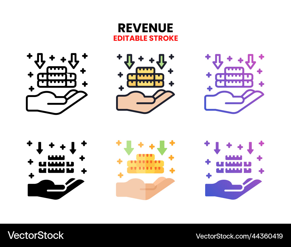 Revenue icon set with different styles Revenue icon set with different styles Vector Image
