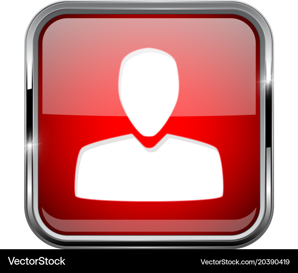 User icon square red 3d with chrome frame vector image