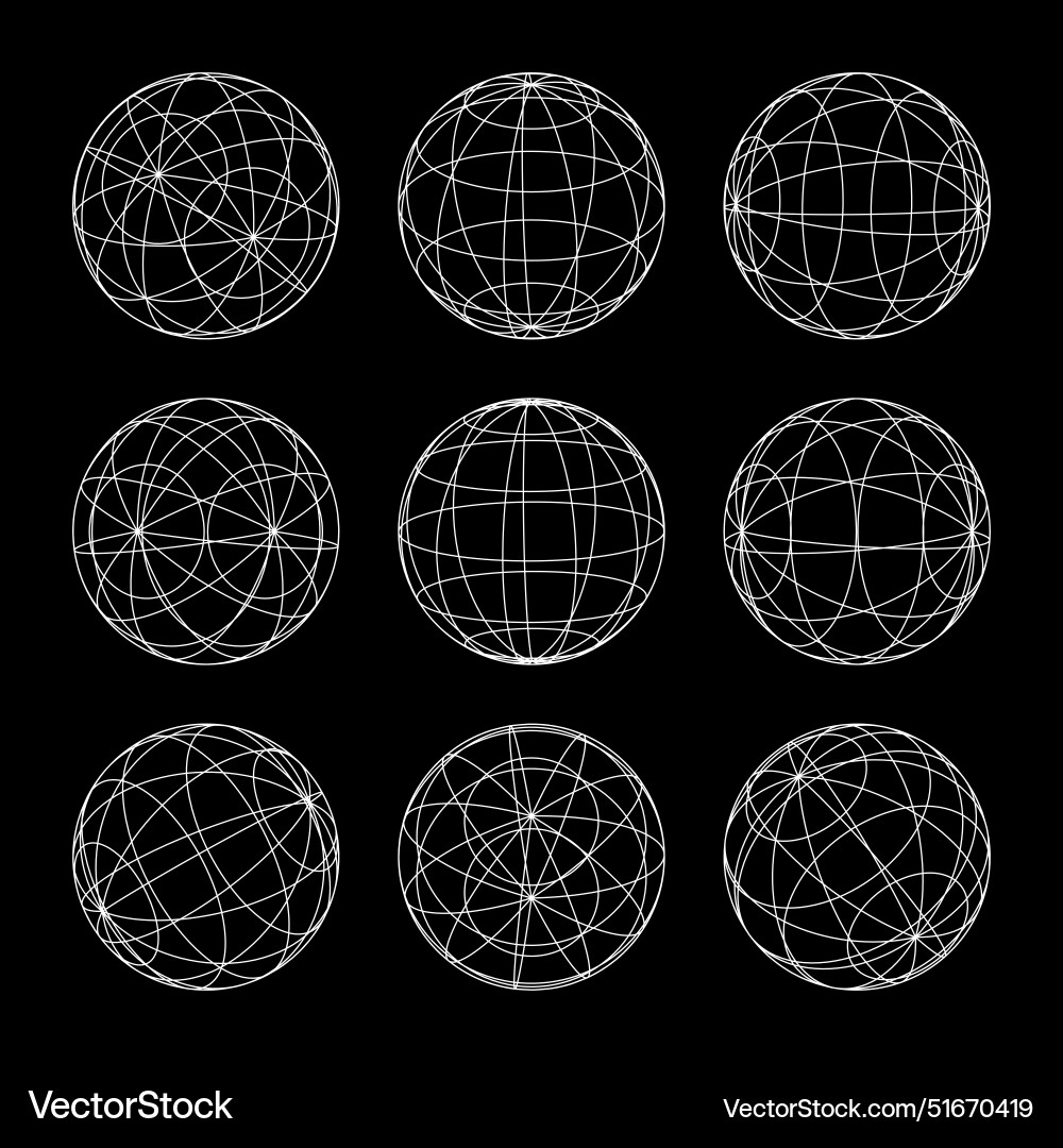 Wireframe shapes lined sphere perspective mesh Wireframe shapes lined sphere perspective mesh Vector Image