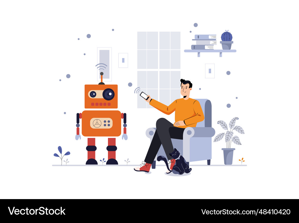 A man setting program for robotics A man setting program for robotics Vector Image