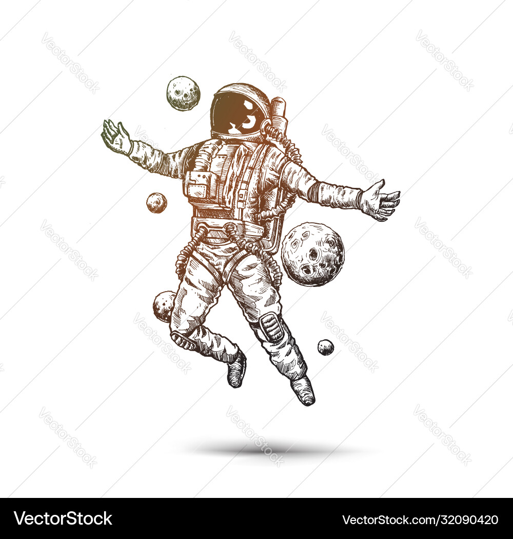 Astronaut Sketch in Spacesuit vector image