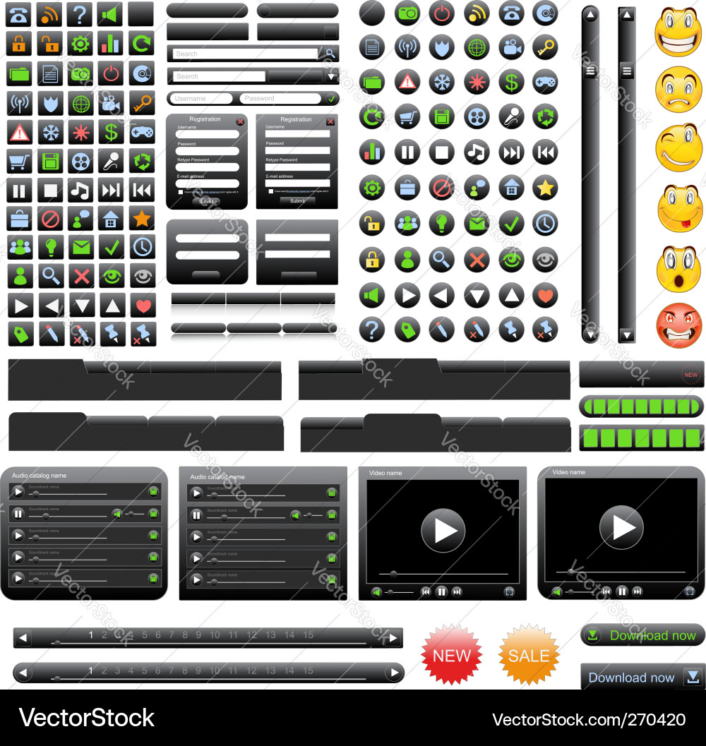 Black Web Icons & Elemente Vektorbild