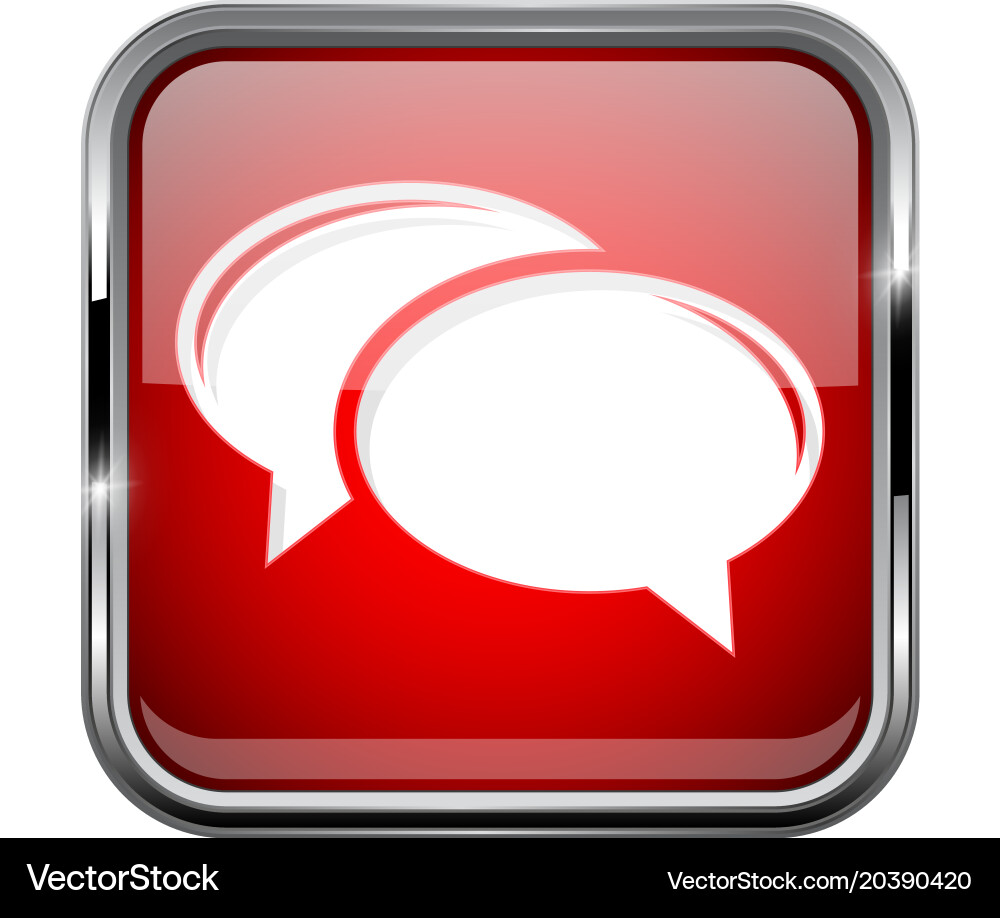 Chat icon square red 3d with chrome frame vector image