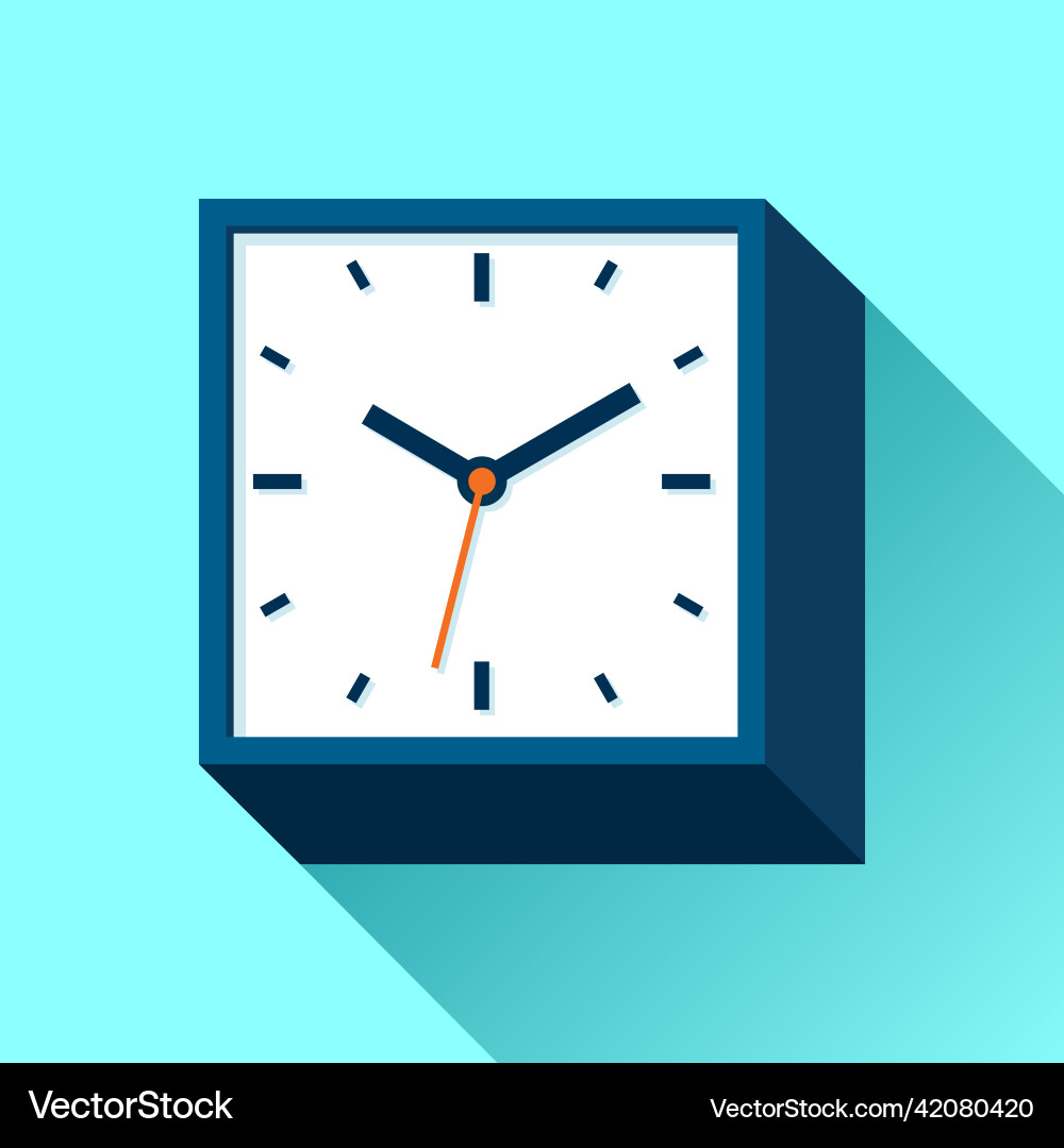 Clock icon in flat style square timer on blue bac Clock icon in flat style square timer on blue bac vector image