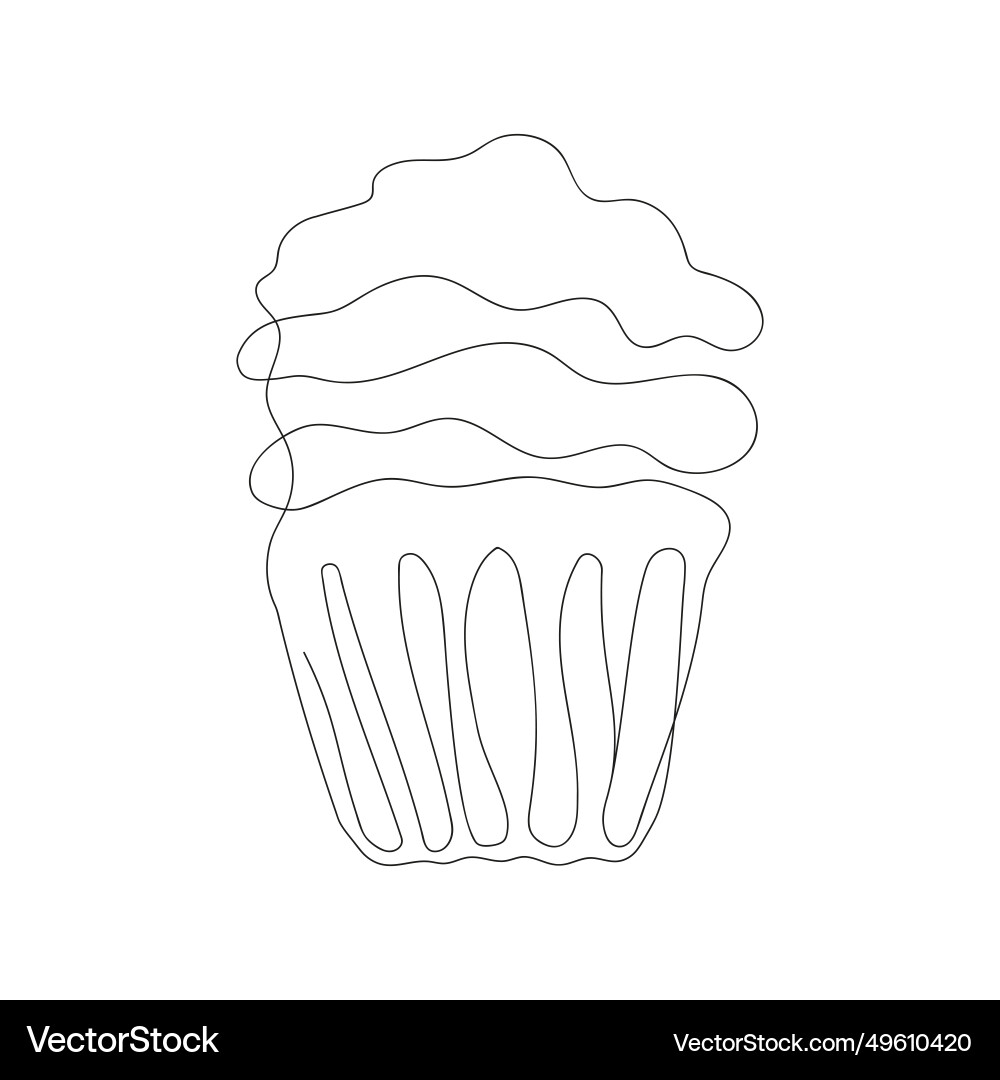 Continuous one line drawing of cupcake simple Vector Image