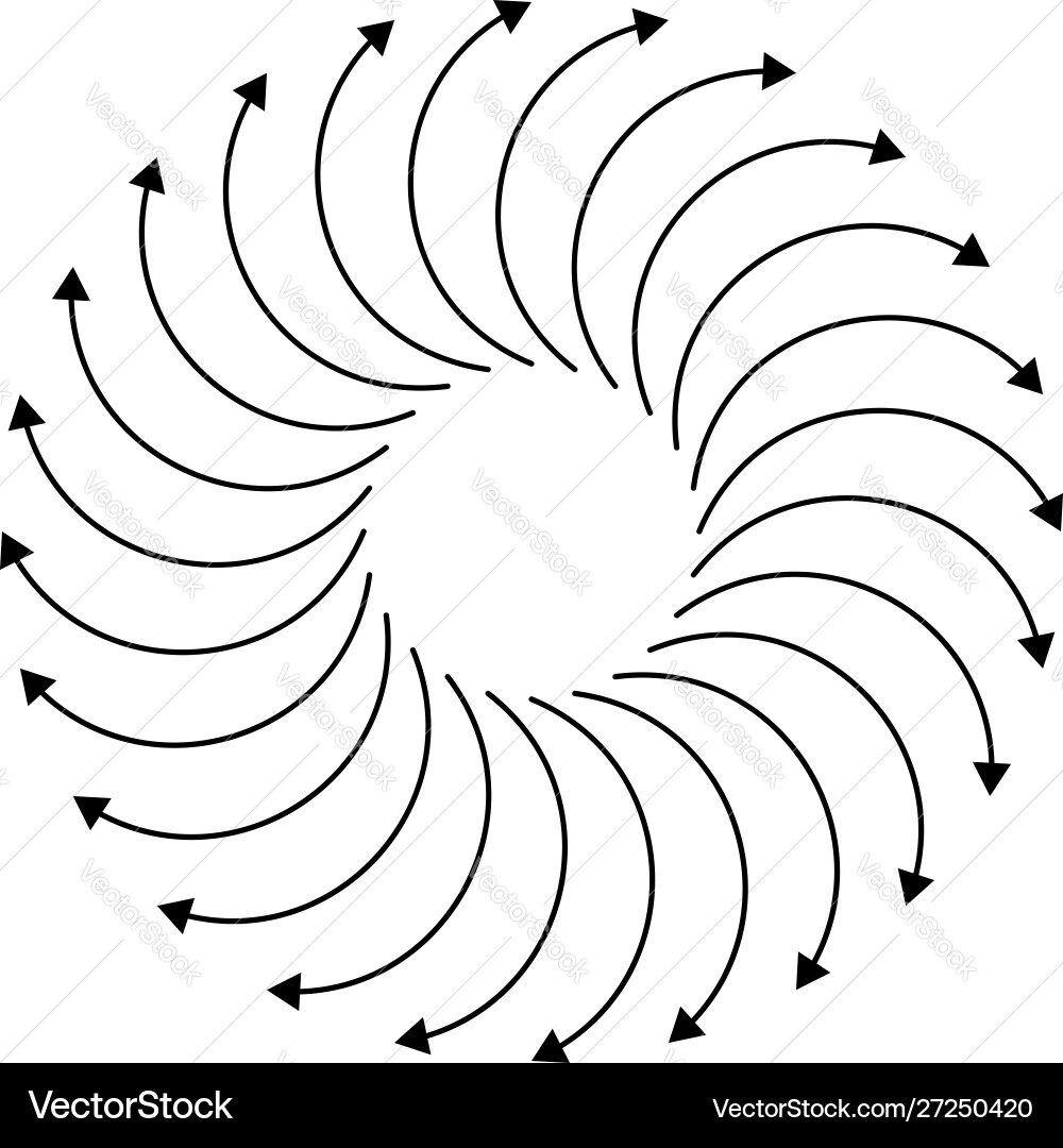 Curved circular arrow radial concentric pointer Curved circular arrow radial concentric pointer vector image