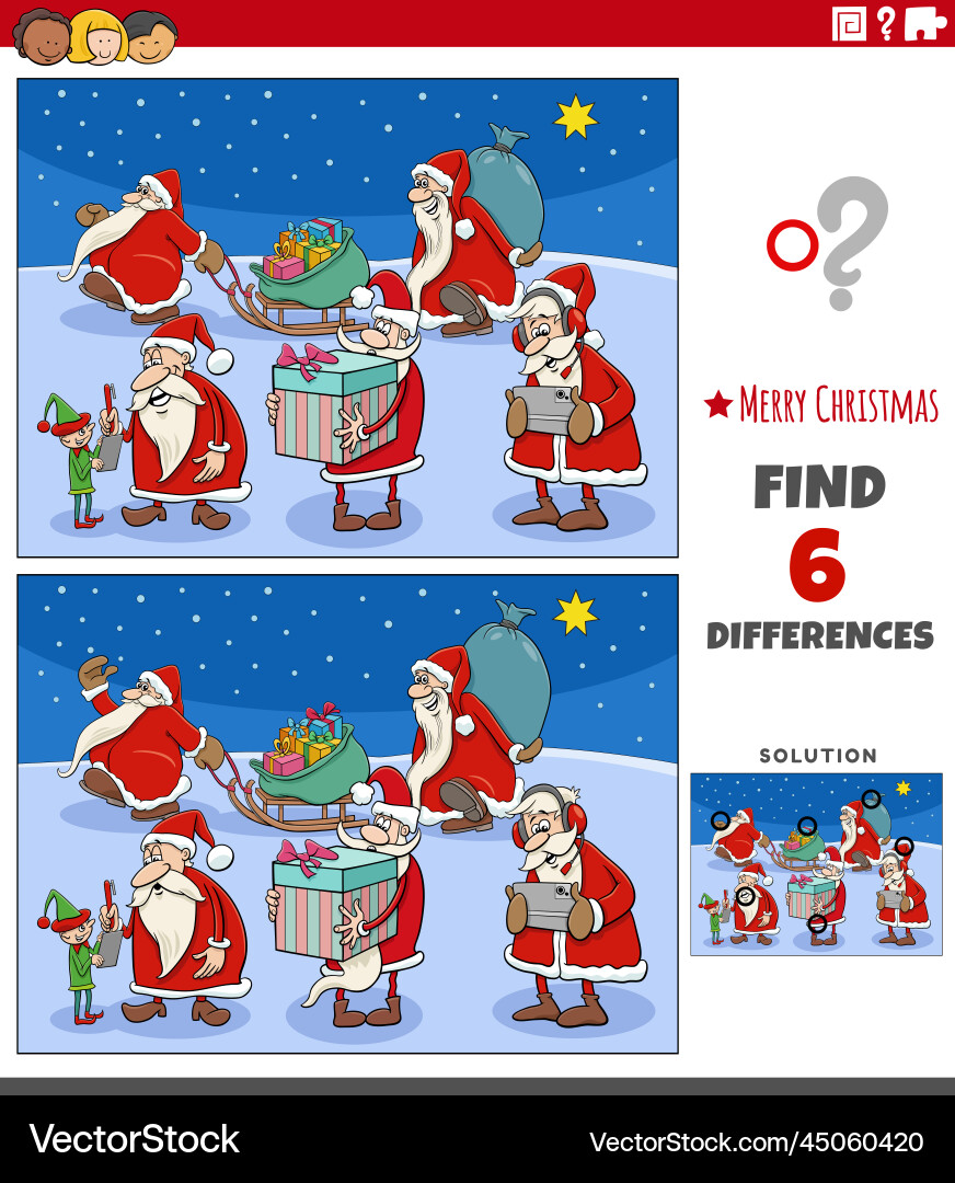 Differences game with santa clauses characters Differences game with santa clauses characters vector image