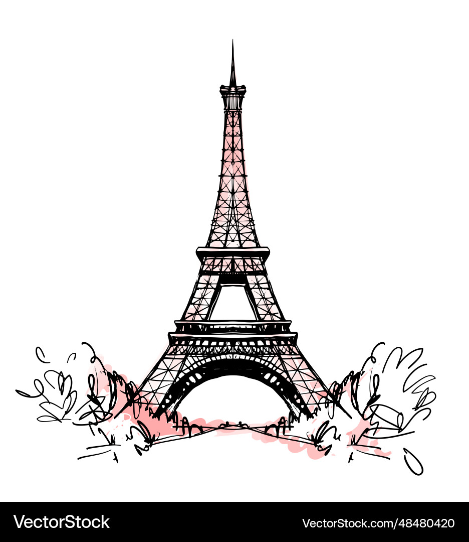 Eiffel tower in france with trees straight view Eiffel tower in france with trees straight view vector image