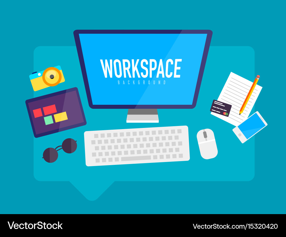 Flat design workspace in messaging cloud box vector image