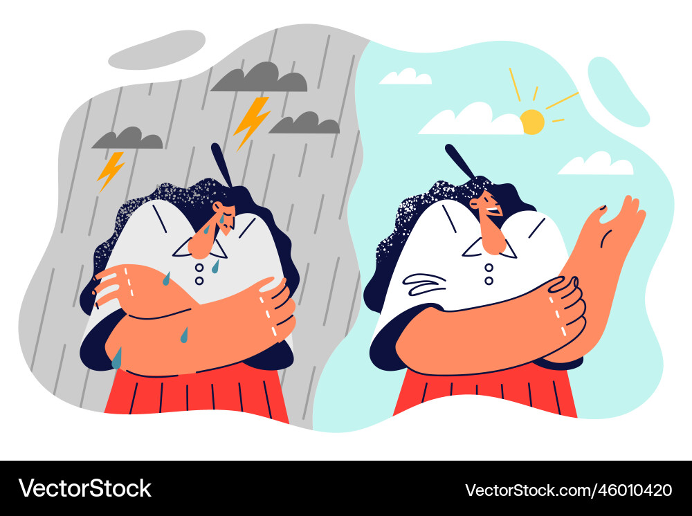 Girl is experiencing problems due to sharp change Girl is experiencing problems due to sharp change vector image