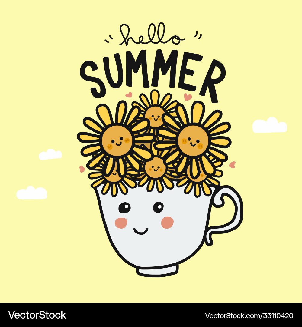 Guten Morgen Sonnenblumen Tasse Lächeln Gesicht Cartoon Guten Morgen Sonnenblumen Tasse Lächeln Gesicht Cartoon vektorbild
