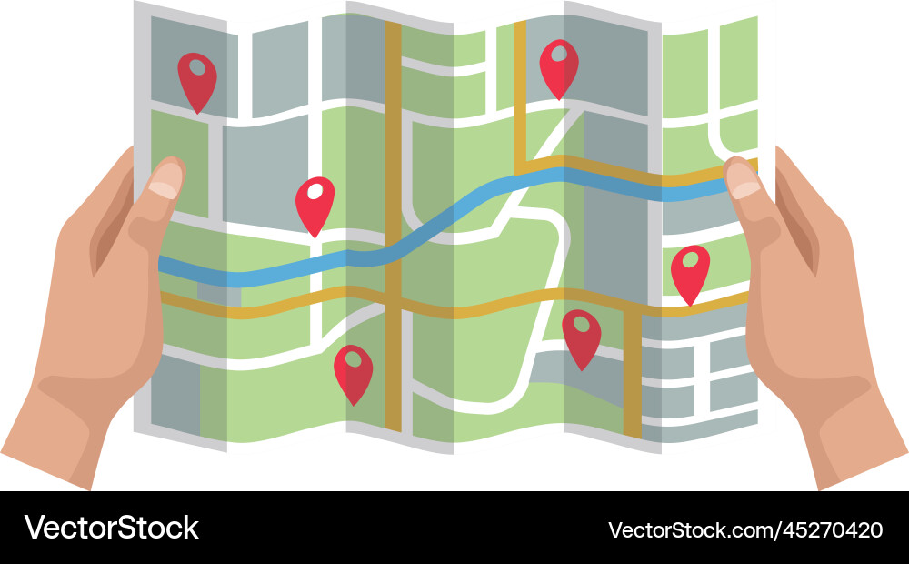 Hands with Map and Location Pins vector image