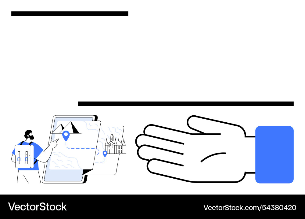 Man with backpack using tablet for navigation near Man with backpack using tablet for navigation near vector image