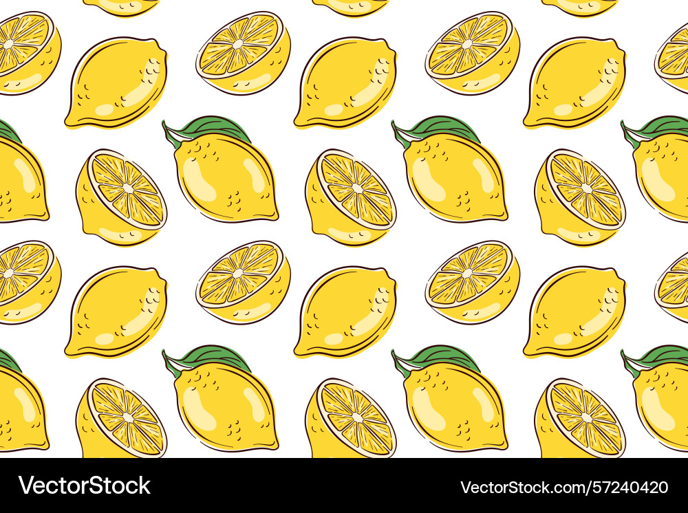 Seamless lemon pattern with whole and sliced Seamless lemon pattern with whole and sliced vector image