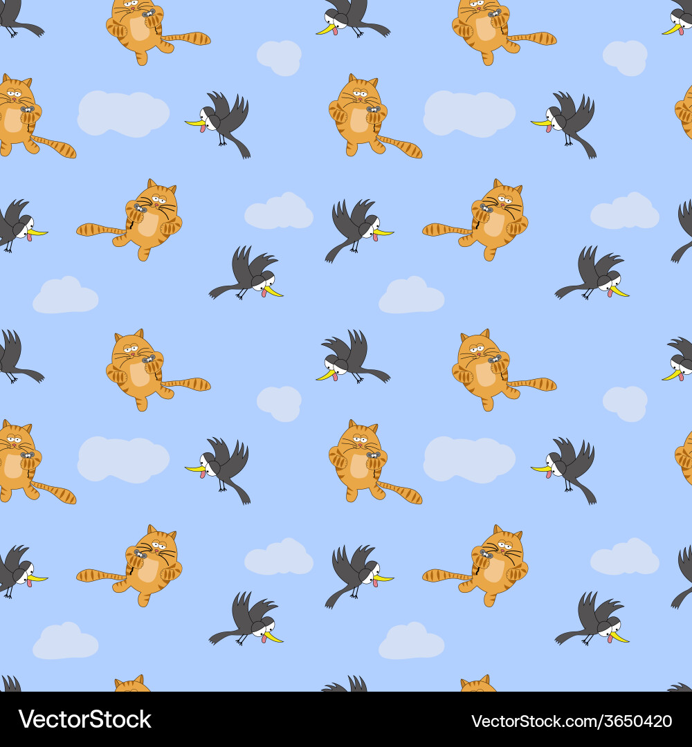 Seamless pattern with cat mouse and crow vector image