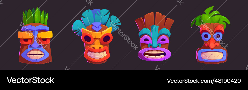 Tiki masks with toothy smile - cartoon Tiki masks with toothy smile - cartoon vector image