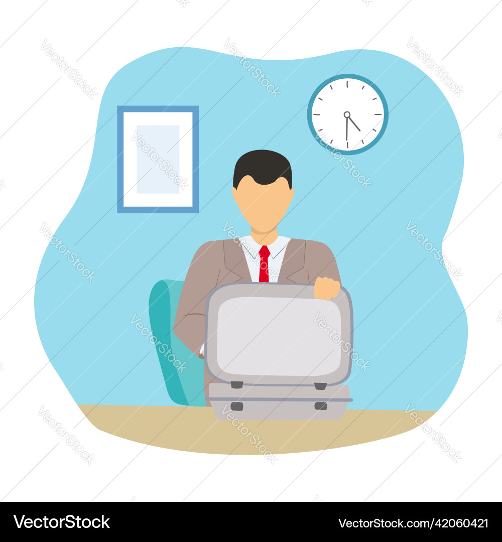 Businessman with open an empty suitcase Businessman with open an empty suitcase Vector Image