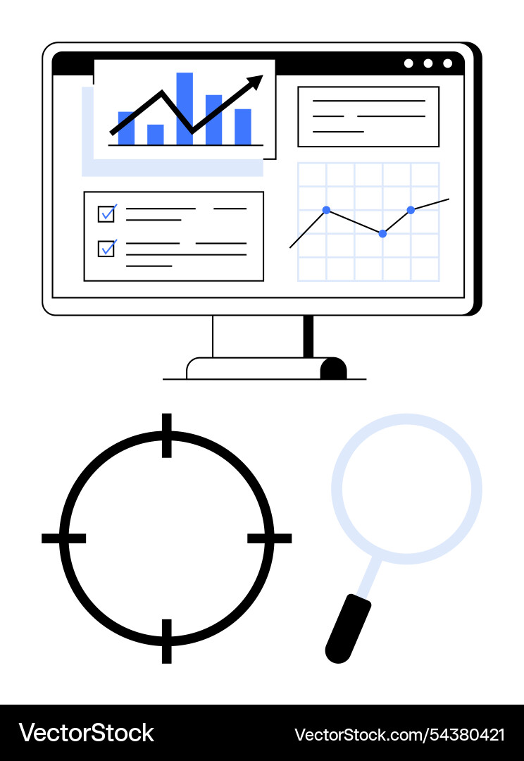 Data analysis interface with a computer monitor Data analysis interface with a computer monitor vector image