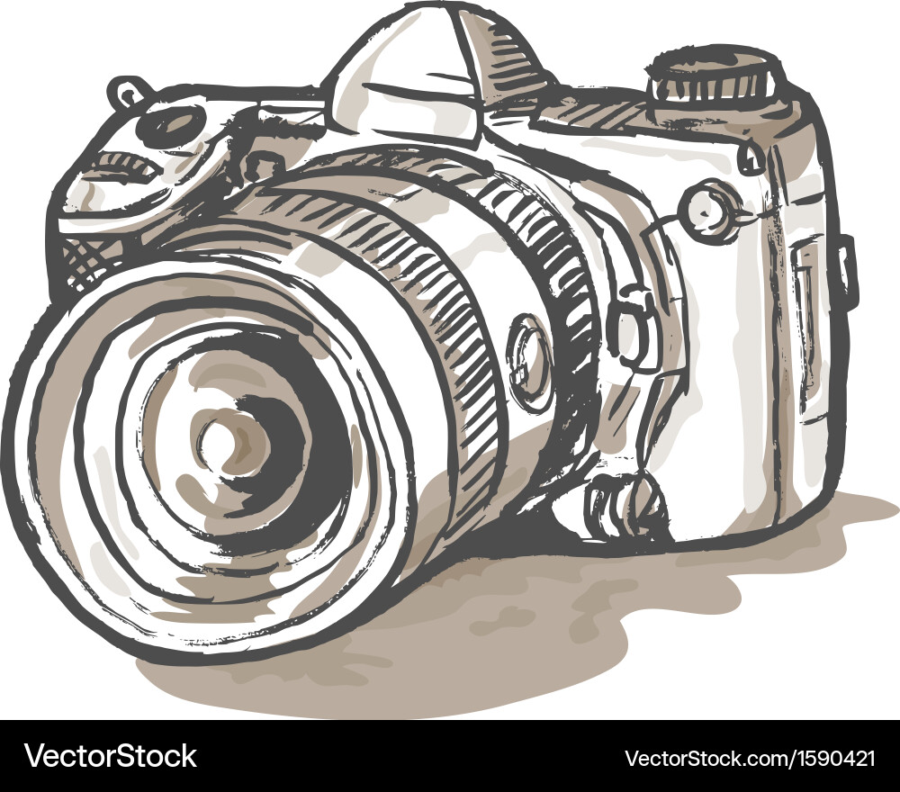 Digital SLR Camera Sketch Vector Image