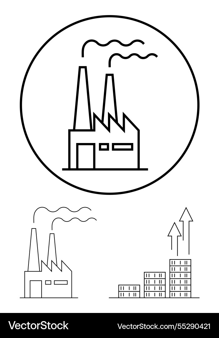 Factory building with smokestacks in minimal line Vector Image