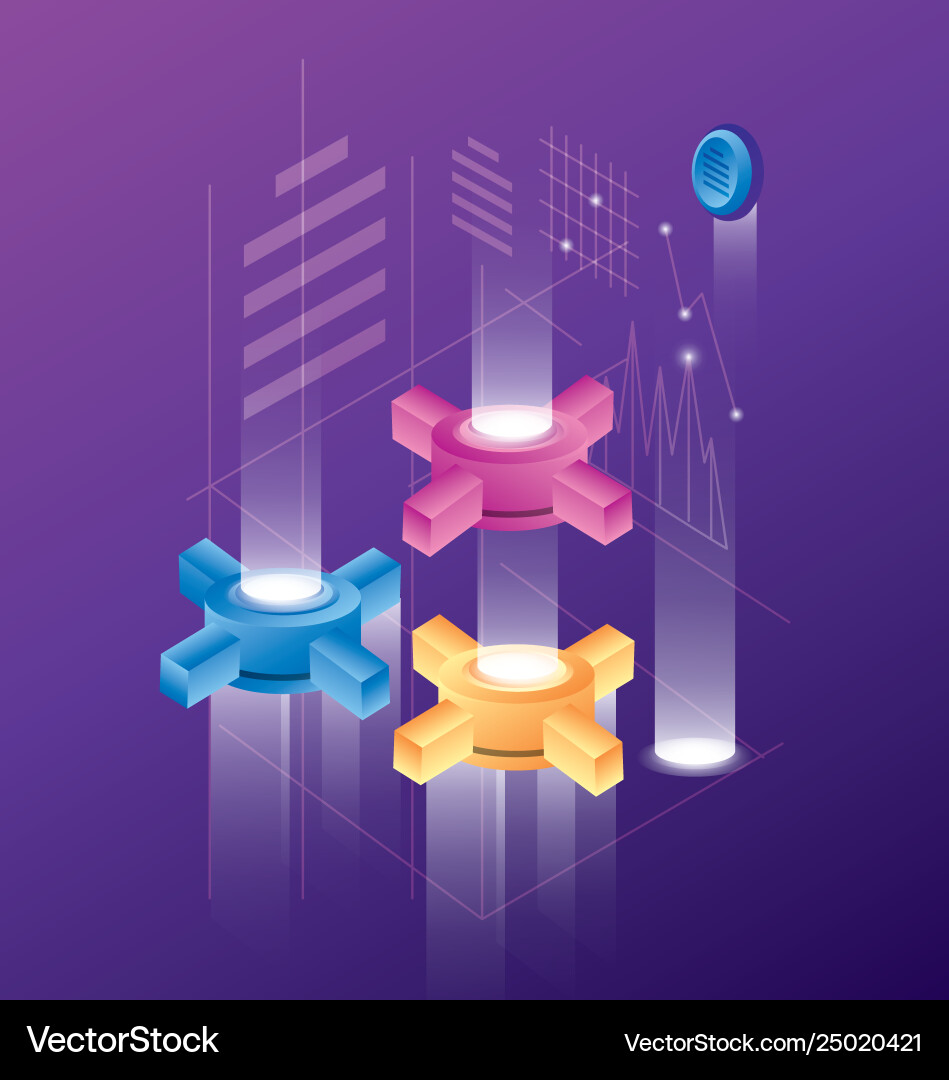 Gears settings with data center icons vector image