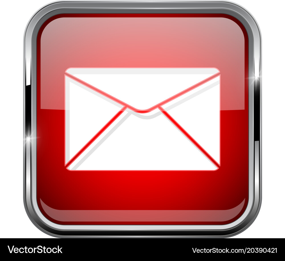 Mail or message icon square red 3d Vector Image