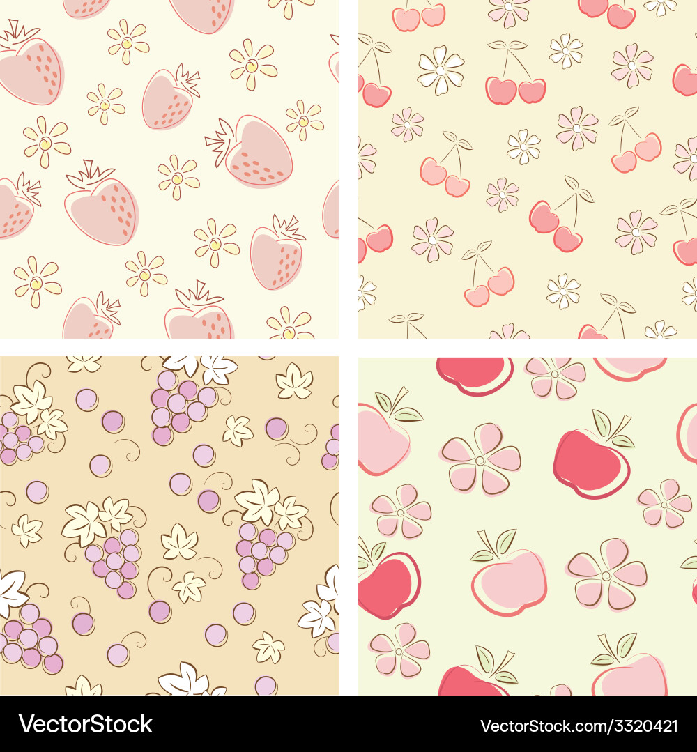 Set if fruit retro seamless patterns vector image