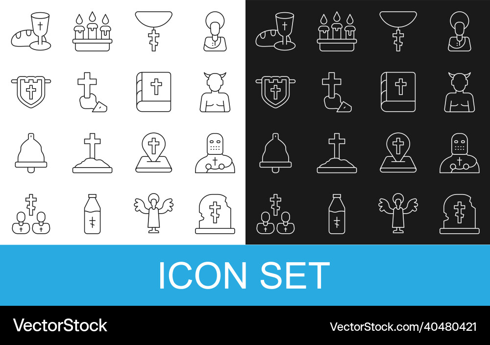 Set line grave with tombstone knight crusader Vector Image
