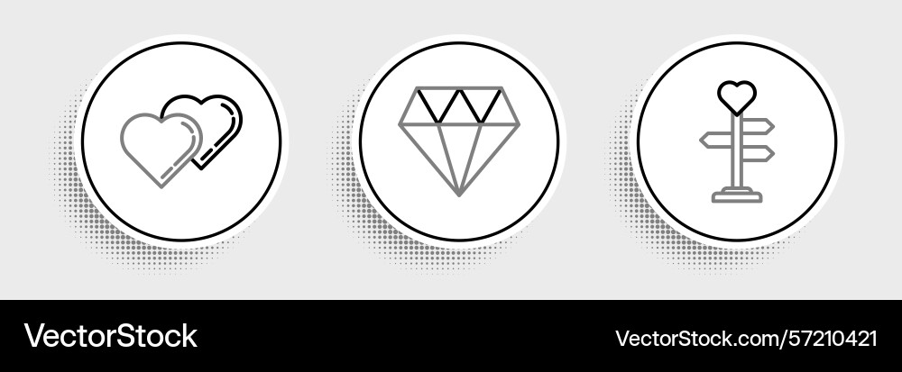 Set line signpost with heart two linked hearts vector image