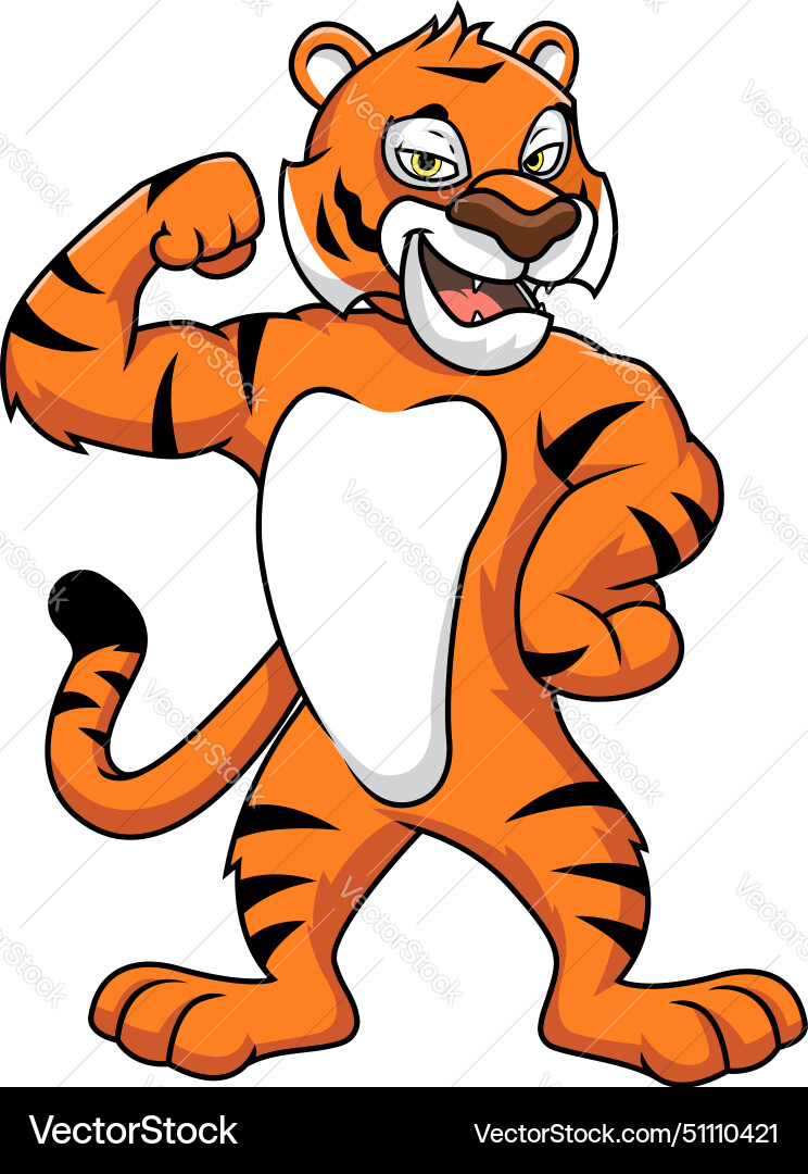 Tiger Mascot Flexing Muscles Cartoon vector image