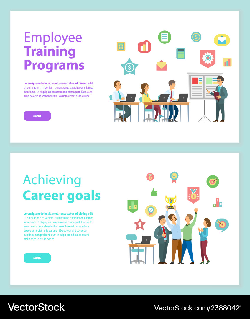 Training programs and workteam achieving Training programs and workteam achieving vector image