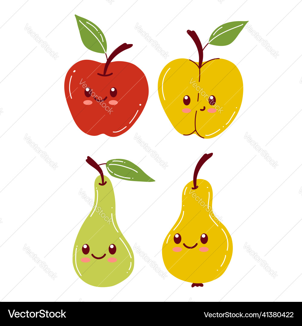 Apple and pear characters set with funny face Apple and pear characters set with funny face vector image