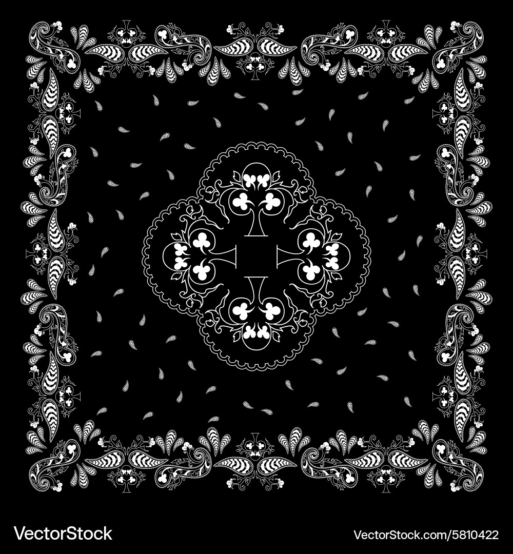 Black Paisley Bandana Vector Image