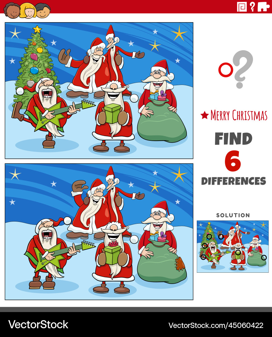 Differences game with santa clauses singing vector image