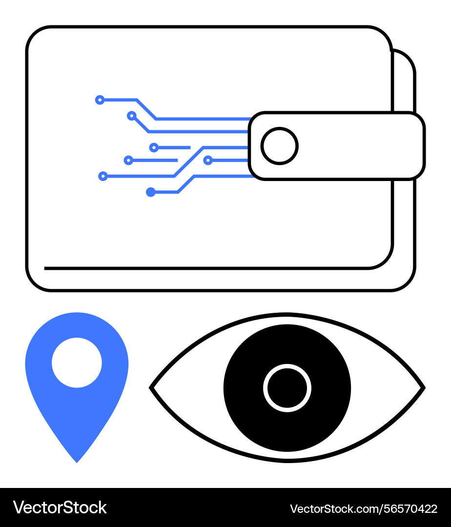 Digital wallet with circuit design location pin Digital wallet with circuit design location pin Vector Image