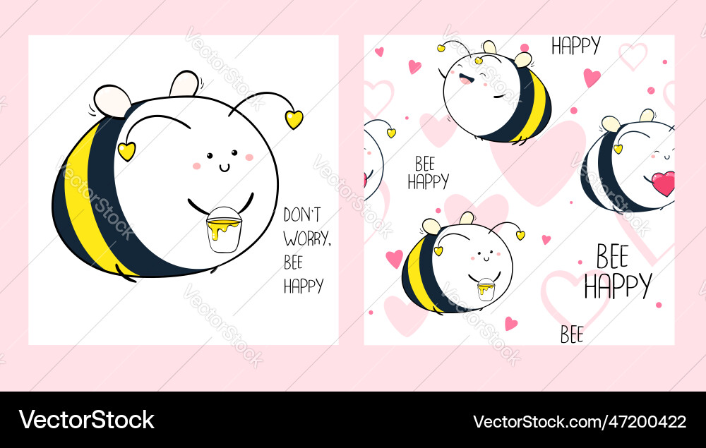 Dont worry bee happy set of seamless pattern Dont worry bee happy set of seamless pattern vector image
