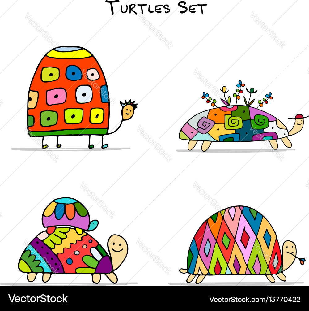 Lustige Schildkröten setzen Skizze für Ihr Design Lustige Schildkröten setzen Skizze für Ihr Design vektorbild