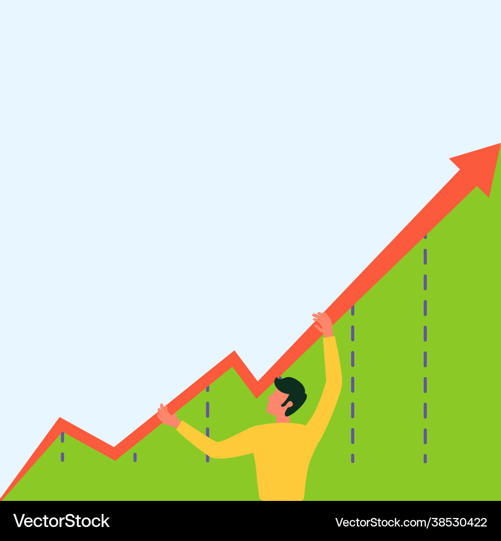 Man standing drawing holding graph arrow showing Man standing drawing holding graph arrow showing Vector Image
